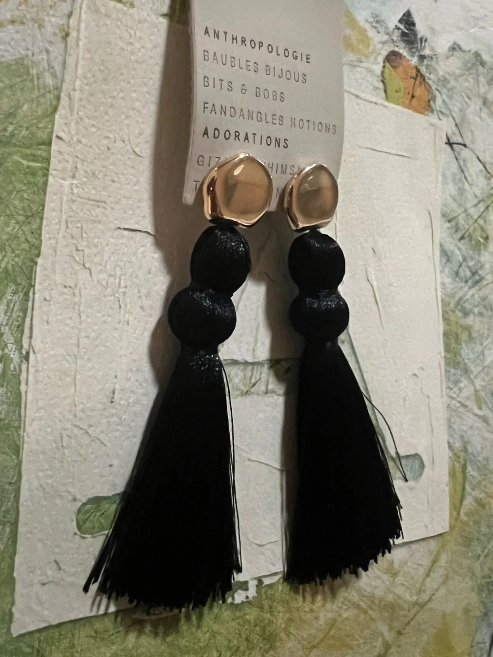 Anthropologie Tassel Drop Earrings - NWT - Black